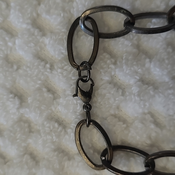 Large link pewter and gray 20 inch necklace and earrings - Picture 4 of 4